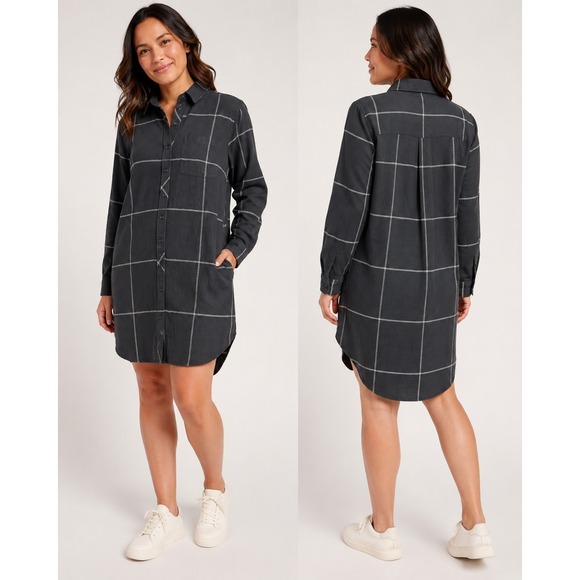Athleta Dresses & Skirts - Athleta Trail to Town Dress Tunic Windowpane Womens XL Black/ Dove Flannel